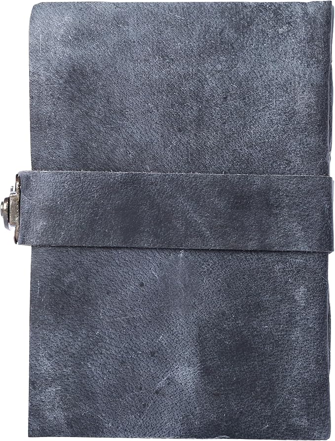 Vintage Leather Journal Handmade Buffalo Non-Refillable Deckle Edge Paper – Leather Bound Journal for Women Men, C-Lock Closure, Ideal for Writing & Travel for Artists (Grey)