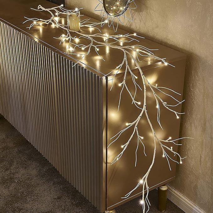 Birchlitland Birch Garland Lights 6FT 48 LED Battery Operated - Lighted Twig Vine with Timer for Christmas Fireplace Decoration Indoor Outdoor Use