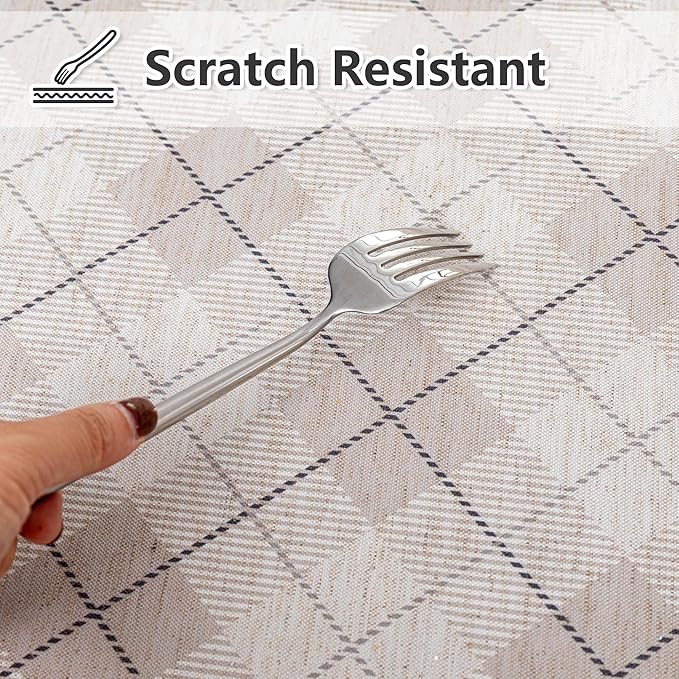 MYSKY HOME Table Cloth 60x120 in Rectangle, Heavy Duty Linen Look Waterproof Tablecloths Farmhouse Tablecloth, Wrinkle Free Table Cover with Black Plaid for Kitchen Dining, Party