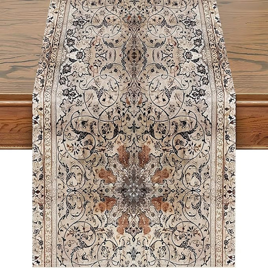 Snycler Table Runner Boho Table Runners Vintage Elegant Farmhouse Table Center Linen Decor for Home Dining Party Entrance (13x108 Inch) Boho-Brown