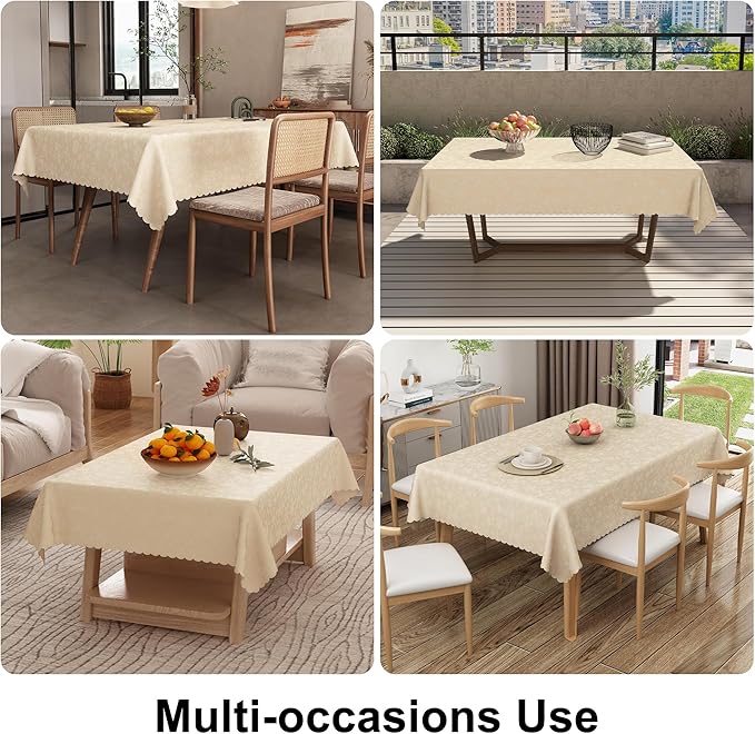 Smiry Rectangle Table Cloth, Waterproof Heavy Duty Vinyl Tablecloths, Wipeable Washable Table Cover for Kitchen and Dining Room (Beige, 70" X 90")