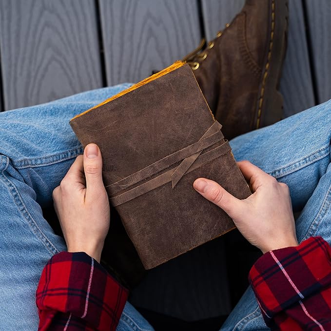 Handmade Leather Journal | Writing Notebook Diary | Bound Daily Notepad For Men & Women Unlined Paper Medium, writing pad for artist, sketch