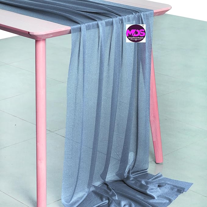 MDS 2 Pack 10ft Chiffon Table Runner 29 x 120 Inches Sheer Wedding Runner Romantic Rustic Table Runner for Wedding Decorations, Birthday Parties, Bridal Shower Party Arch Decor - Dusty Blue