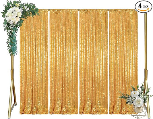 ShinyBeauty Gold Sequin Backdrop Curtain Sequin Curtains 4 Panels 4x10ft Shimmer Fabric Sparkly Photography Background Drapes for Parties Wedding Bridal Showers