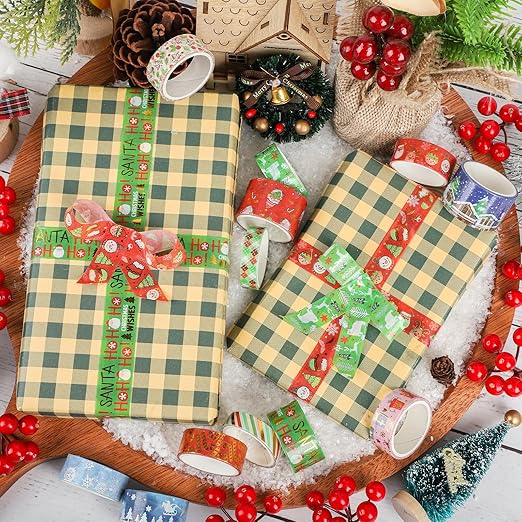 16 Rolls Christmas Washi Tape Holiday Masking Tape Red Green Christmas Wrapping Tape Glod Silver Foil Decorative Tape for Christmas Scrapbook Journal DIY Craft Gift Wrapping（Xmas
