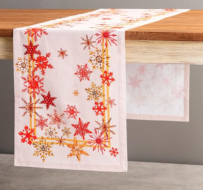 Maison d' Hermine Table Runner 100% Cotton Single Layer Table Runners 90 inches Long for Thanksgiving Christmas Decorations Home Kitchen Dining Party Wedding (Crystal Star, 14.5" x 90")