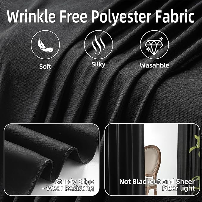 10ft×9ft Black Backdrop Curtain, Wrinkle Free Thick Polyester Drapes for Backdrop, 2 Panels 5ft x 9ft Photo Backdrop Curtains for Parties Birthday Wedding Graduation Photography Background Cloth