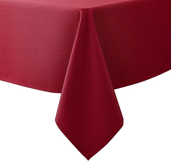 Biscaynebay Textured Fabric Christmas Rectangle Table Cloth 90x132 Inch, Red Water Resistant Tablecloths for Dining, Kitchen, Wedding and Parties, Machine Washable