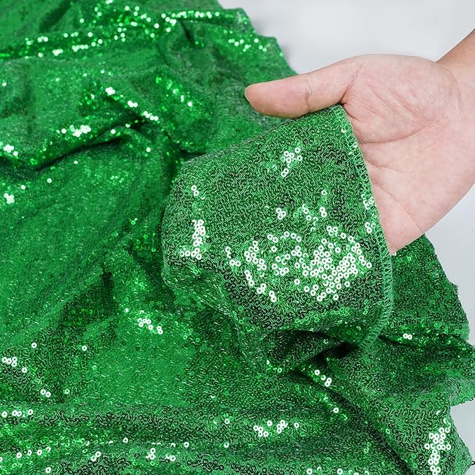 Poise3EHome 2Pcs 3Ft x 8Ft Green Sequin Backdrop Curtain, Glitter Photography Background, Sequence Xmas Thanksgiving Backdrop