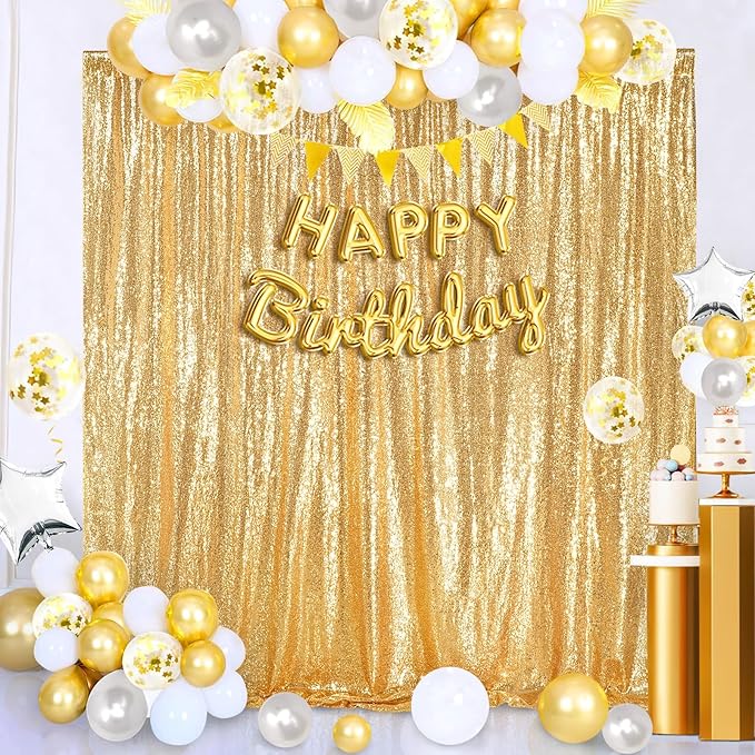 8ft x 8ft Gold Sequin Backdrop Curtain Glitter Photo Booth Backdrop for Wedding Birthday Baby Shower Event Decor