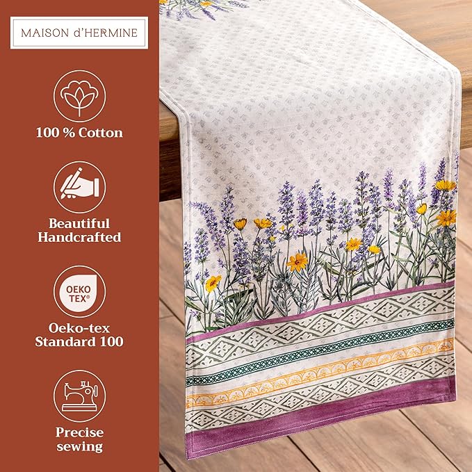 Maison d' Hermine Table Runner 100% Cotton Double Layer Table Runners 108 inches Long Decorative for Home Kitchen Dining Party Wedding Bridal Shower Spring Summer (Fanny Lavender, 14.50" x 108")