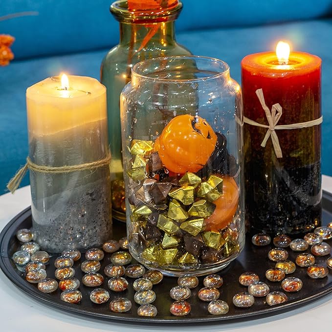 HappyFiller Fall Christmas Decoration Fake Gold Nuggets Faux Ice Rocks Cubes Acrylic Gems Pirate Treasure Gems,Gold Vase Fillers,Wedding Table Scatters,Crafts,Home Accents,13 OZ