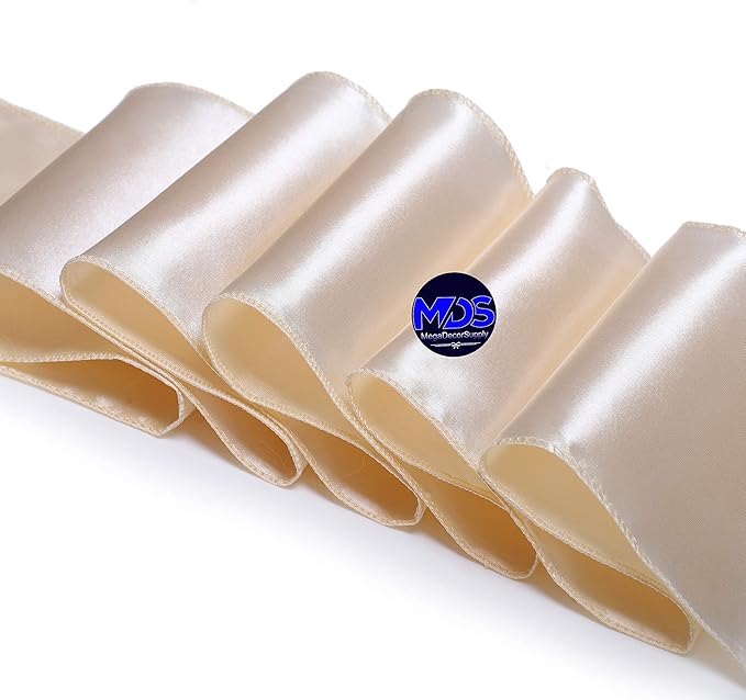 MDS Pack of 300 PCS Satin Chair Sashes Charmeuse Sateen Dining Chair Bows Ribbon Ties Back Sash for Wedding Party Birthday Home Hotel Restaurant Banquet Decoration (7 x 108 Inch, Cream)