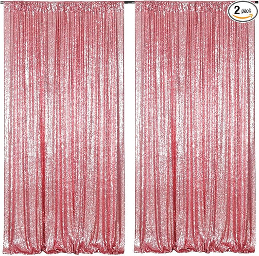 Poise3EHome Fuchsia Pink Sequin Backdrop Curtains, 2 PCS 5FT x 10FT Glitter Panels for Birthday Party Baby Shower Wedding Christmas Thanksgiving Holiday Festival Decor
