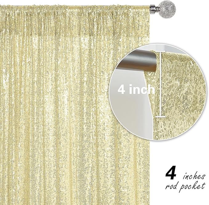 Champagne Sequin Backdrop Curtain 4 Pieces 2FTx8FT Glitter Photography Backdrop for Party Wedding Birthday Christmas Decorations