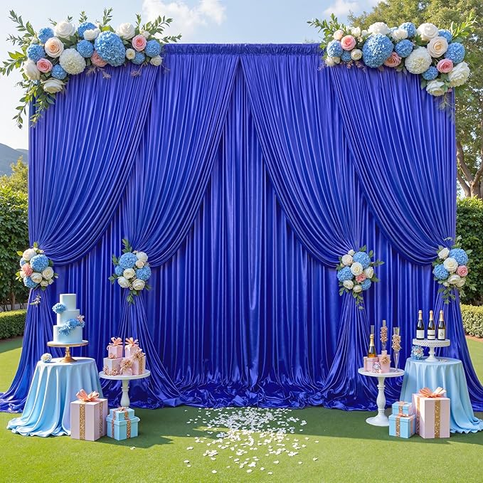 PartyVillage 10x10FT Sapphire Blue Sequin Backdrop Curtain -2 Panels 5x10FT Wrinkle Free Shimmer Back Drop Cloth, Glitter Backdrop Drapes for Photography, Birthday, Wedding Background