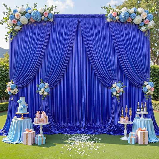PartyVillage 10x10FT Sapphire Blue Sequin Backdrop Curtain -2 Panels 5x10FT Wrinkle Free Shimmer Back Drop Cloth, Glitter Backdrop Drapes for Photography, Birthday, Wedding Background