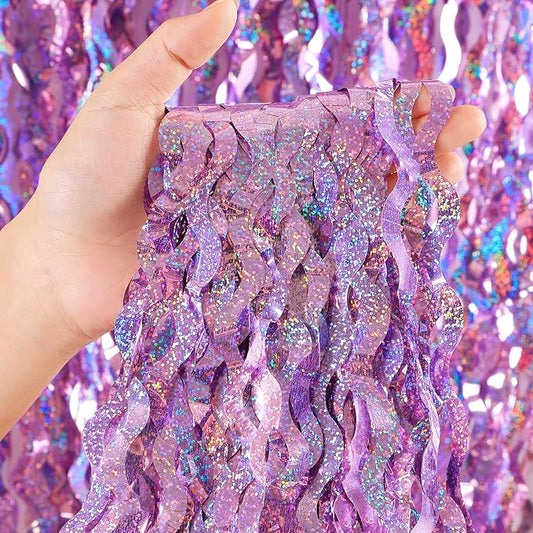 4 Pack Pink Tinsel Curtain Party Backdrop - CYLMFC 3.3 ft x 6.6 ft Sparkle Wavy Foil Fringe Backdrop Curtain for Party Decorations Girls Birthday Bachelorette Party Decor Supplies Photobooth Props