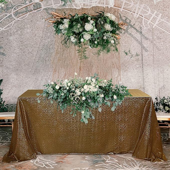 Fitable Black&Gold Sequin Tablecloth for Parties 60x120 Inch - Sparkle Glitter Table Cloth Laser Rectangle Overlay for Wedding Baby Shower Ceremony Birthday Holiday Banquet