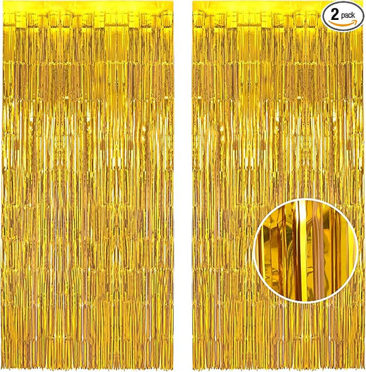 BRAVESHINE Gold Foil Fringe Backdrop Curtain - Metallic Tinsel Photo Backdrop Streamers for Men 50th Birthdays Decorations, Anniversary, Christmas, New Years, Engagement Party Decorations