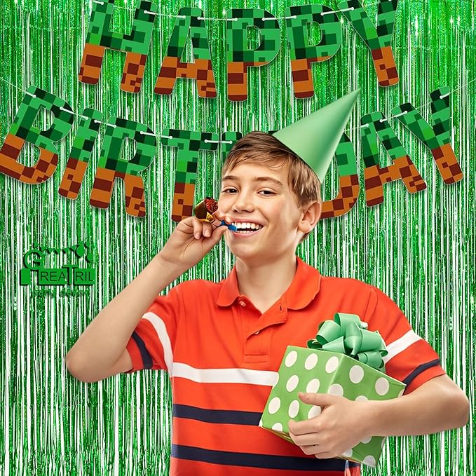 Green Tinsel Curtain Party Backdrop - GREATRIL Foil Fringe Streamers for St Patrick’s Day/Luau/Turtle/Hawaiian/Dinosaur/Ghost/Football/Christmas Decorations 2 Packs
