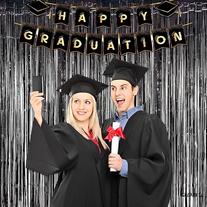 Black Tinsel Curtain Party Backdrop - GREATRIL Party Streamers Backdrop Foil Fringe Curtains for Birthdays/Wizard Halloween Decorations - 1m x 2.5m - Pack of 2