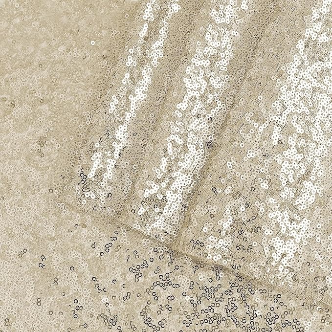 OQSQ Champagne Round Sequin Tablecloth, Glitter Tablecloth for Bridal Shower Decorations, Birthday, Wedding, Dessert, Banquet（50X50 inch Round,Champagne）
