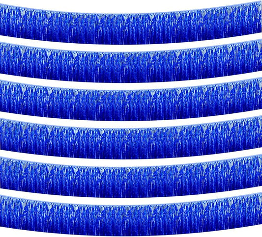 6 Pack 10 Feet Foil Fringe Garland Metallic Tinsel Streamers Banner Wall Hanging Curtain Backdrop Banner for Parade Floats, Thanksgiving, Christmas, Birthday, Halloween Party Decorations(Blue)