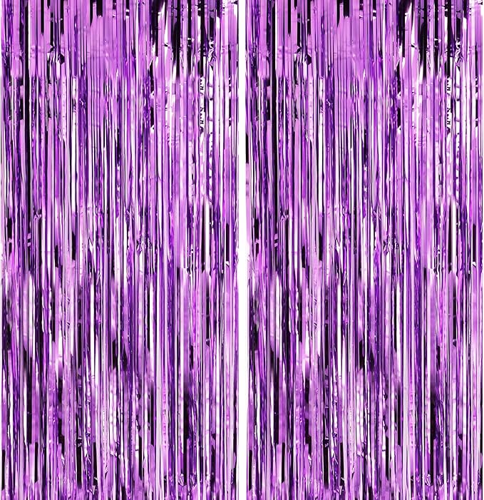 Crosize 2 Pack 3.3 x 9.9 ft Purple Foil Fringe Backdrop Curtain, Streamer Backdrop Curtains, Streamers Birthday Party Decorations, Tinsel Curtain for Parties, Galentines Decor, Preppy, Photo Booth