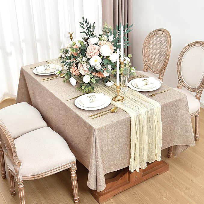 Fitable Faux Linen Tablecloths for Rectangle Tables: Water & Stain Resistant Farmhouse Table Cloth, Washable Burlap Textured Table Covers for Kitchen Dining Party(2 Pack, 60x120 Inch, Beige)