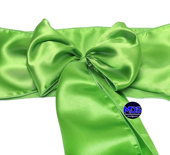 MDS Pack of 100 PCS Satin Chair Sashes Charmeuse Sateen Dining Chair Bows Ribbon Ties Back Sash for Wedding Party Birthday Home Hotel Restaurant Banquet Decoration (7 x 108 Inch, Parrot Green)