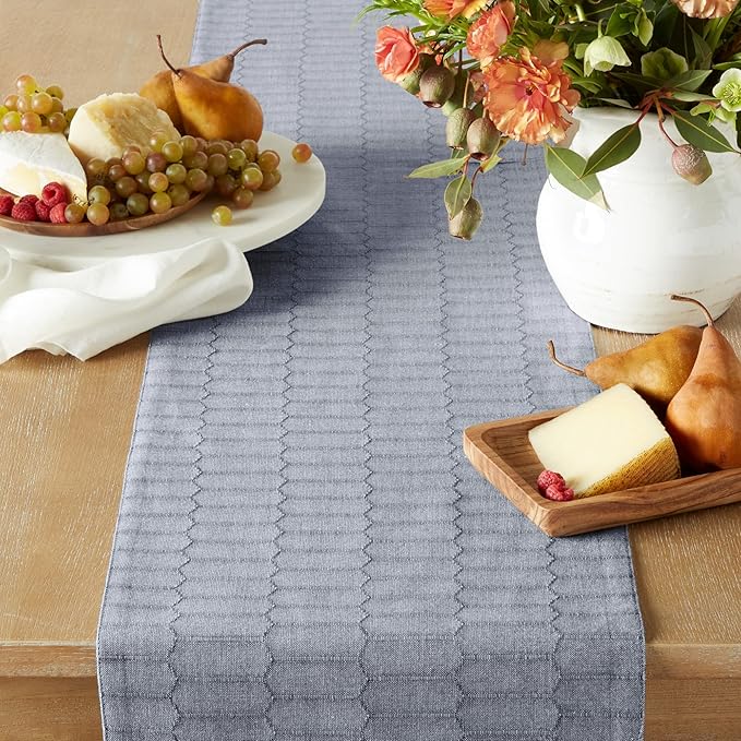 Martha Stewart Honeycomb Modern Farmhouse Reversible Table Runner, Blue, 15"x72"