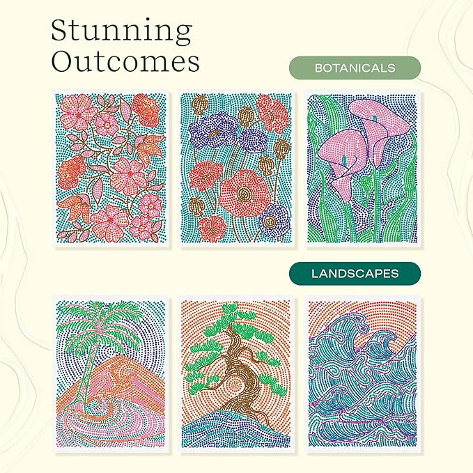 Lifelines FlowArt Activity Pad, 2-Pack - Guided Dot Art Meditations with Markers - Dot-by-Letter, Botanicals & Landscapes - Color by Number/Letter Coloring Books for Teens, Adults & Seniors