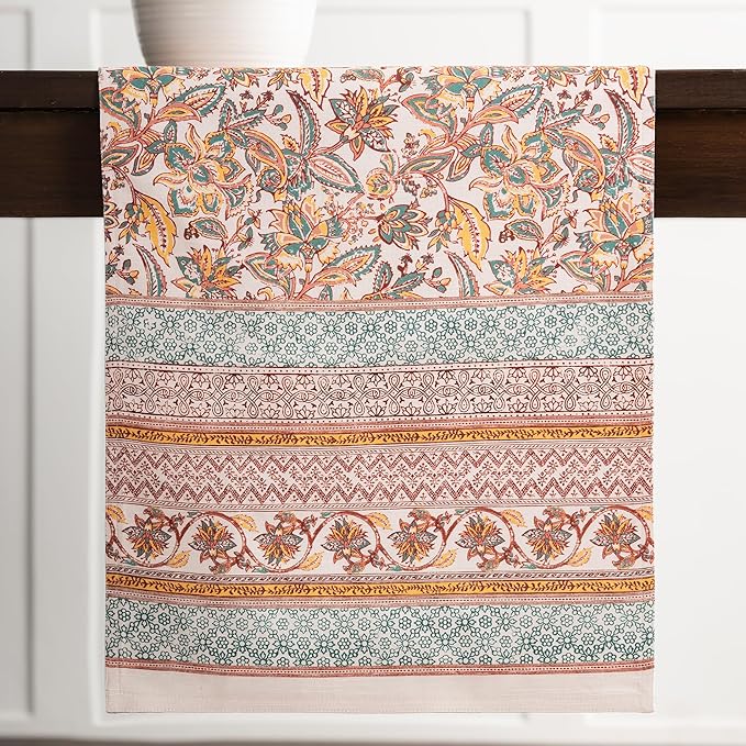 Maison d' Hermine Table Runner 100% Cotton Double Layer Table Runners 108 inches Long for Thanksgiving Christmas Decorations Home Kitchen Dining Party Wedding (Nila, 14.5" x 108")