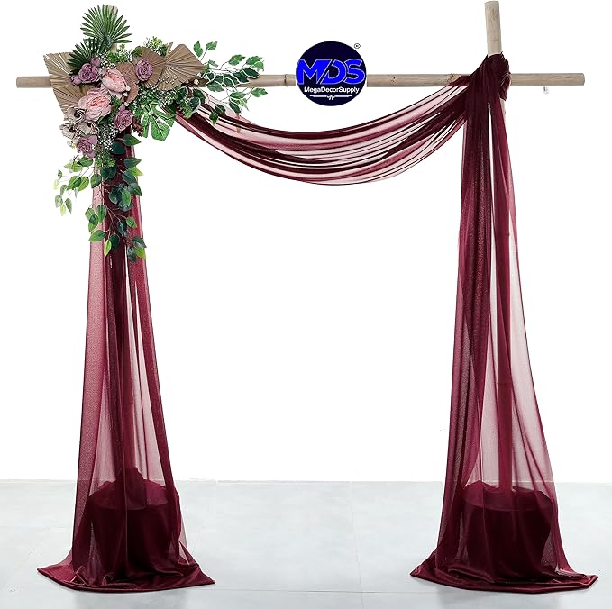 MDS Halloween Chiffon Draping Fabric - 2 Panel, 30" Wide x 40ft Long - Sheer Spooky Arbor & Canopy Drapery for Haunted House Backdrops, Party Ceilings, DIY Costumes & Themed Events - Burgundy