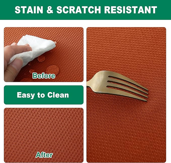 Biscaynebay Fall Tablecloth Textured Fabric Round Table Cloth 60" for Tables diameters from 28" to 48", Rust Thanksgiving Autumn Harvest Water Resistant Fabric Table Cover for Kitchen, Dining, Parties