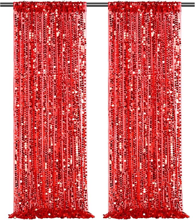 4ftx8ft Red Sequin Backdrop 2 Panels Big Payette Sequin Fabric Background for Birthday Party Photography Decorations