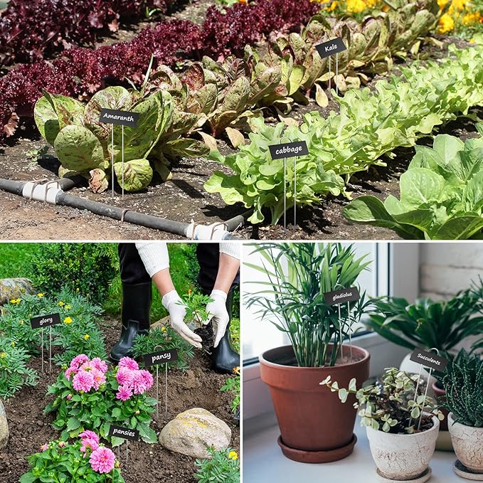 STARTOSTAR 50-Pack Metal Plant Labels Weatherproof Garden Markers,Height 10.6'', Label Area 3.5''X 1.2'' Reusable Nursery Tags for Vegetables Herb Flower Seed Greenhouse - Black