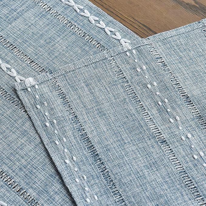 Artoid Mode Dusty Blue Cotton Linen Table Runner, Seasonal Rustic Embroidered Hollow Kitchen Dining Table Decoration for Home Party Decor 13x60 Inch