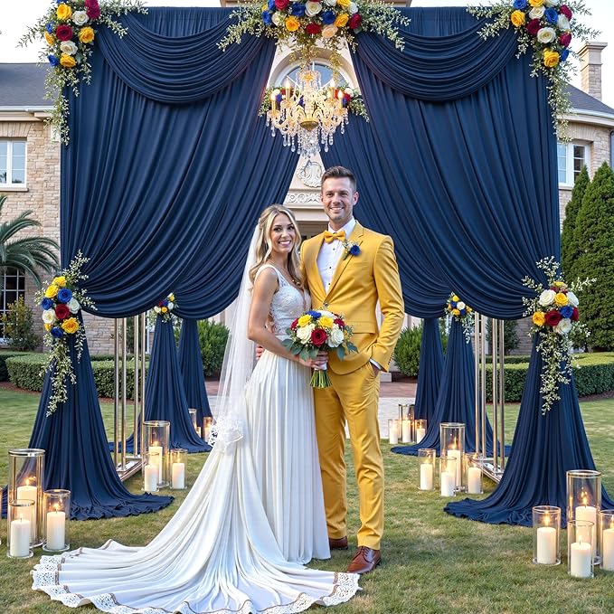40×14ft Wrinkle Free Navy Blue Backdrop Curtain for Wedding Parties,8 Panels 5×14ft Height Soft Silky Polyester Photo Backdrop Drapes Curtains for Birthday Photography Stage Events Background Cloth
