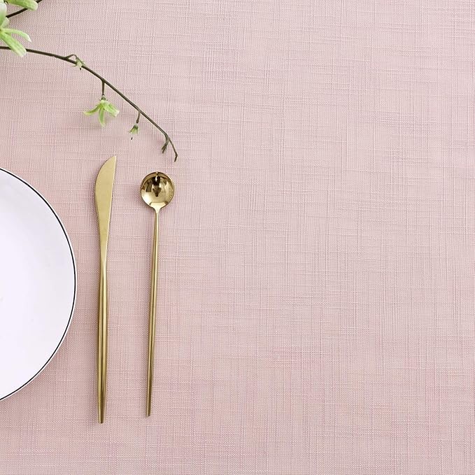 maxmill Lux Faux Linen Tablecloth with Slubby Yarn Textured Weaves Wrinkle Free Anti-Shrink Soft Table Cloth for Kitchen Dining Tabletop for Outdoor and Indoor Use Rectangle 60 x 84 Inch Blush