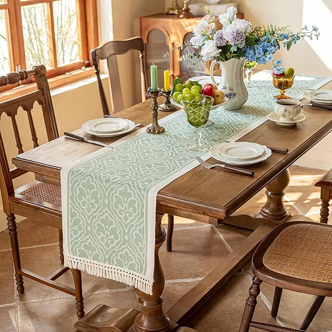 Table Runner 48 Inches Long,Waterproof Boho Table Runner with Tassel Fringe,Table Runners for Party Coffee Table