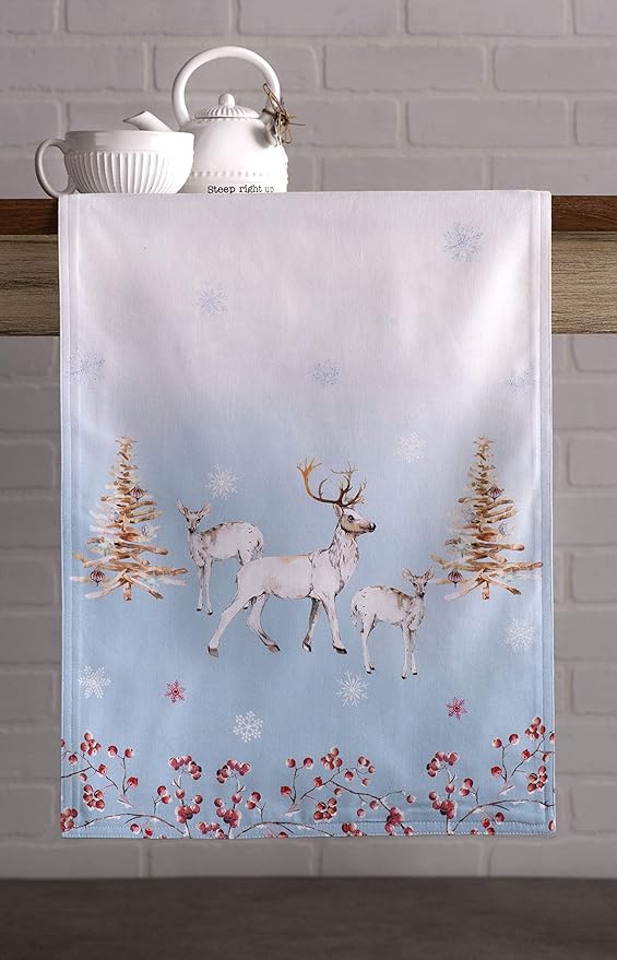 Maison d' Hermine Table Runner 100% Cotton Double Layer Table Runners 72 inches Long for Thanksgiving Christmas Decorations Home Kitchen Dining Party Wedding (Fairy Tale Forest, 14.5" x 72")