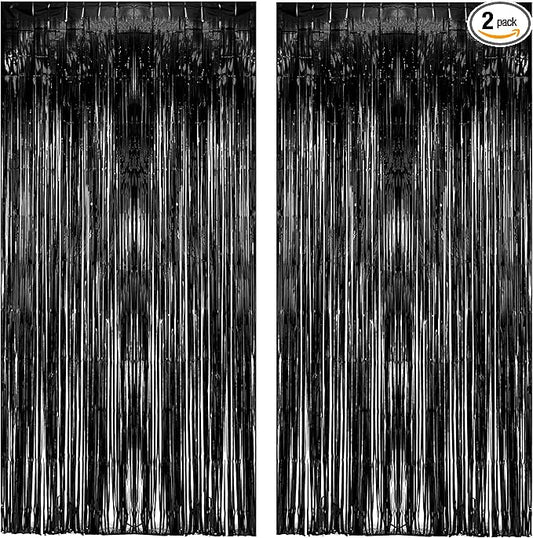 Black Tinsel Backdrop Curtain - GREATRIL Tinsel Curtain Party Backdrop Streamers for Wizard Birthdays/Stranger Theme/Doorway/Halloween Decorations Party - 2 Packs