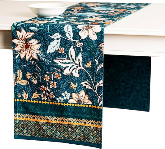 Maison d' Hermine Table Runner 100% Cotton Double Layer Table Runners 72 inches Long for Thanksgiving Christmas Decorations Home Kitchen Dining Party Wedding (Luxury Loft - Dark Teal, 14.5" x 72")