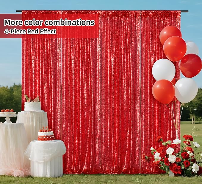 Juya Delight Red Sequin Backdrop Curtains 2Pcs 2ftx8ft Glitter Photography Backdrop for Party Shimmer Back Drapes Birthday Valentine Decorations
