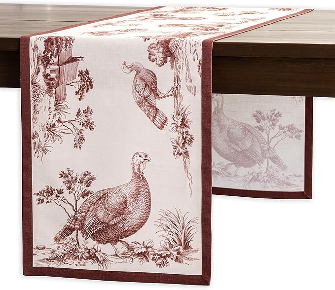 Maison d' Hermine Table Runner 100% Cotton Single Layer Table Runners 60 inches Long for Thanksgiving Christmas Decorations Home Kitchen Dining Party Wedding (Holy Jouy - Brown, 14.5" x 60")