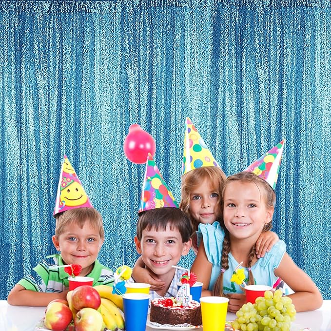 Sugargirl Turquoise Sequin Backdrop Curtain 2 Panels 2FTx8FT Glitter Turquoise Background Drapes Sparkle Photography Backdrop for Party Wedding Birthday Wall Decoration