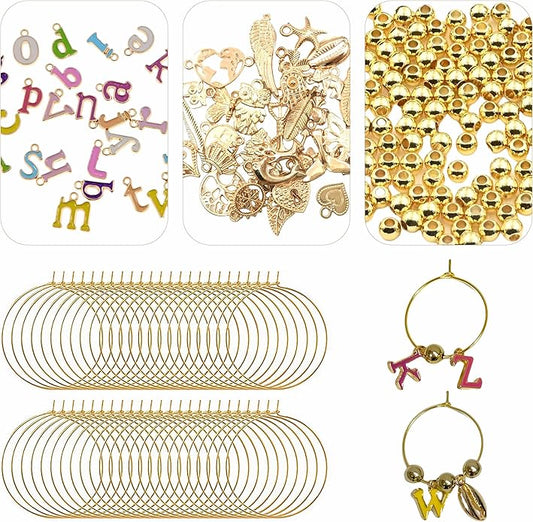 50 Sets Wine Glass Charms, Wine Charms for Stem Glasses, DIY Reusable Drink Markers for Weddings & Bachelorette with Alphabet Beads