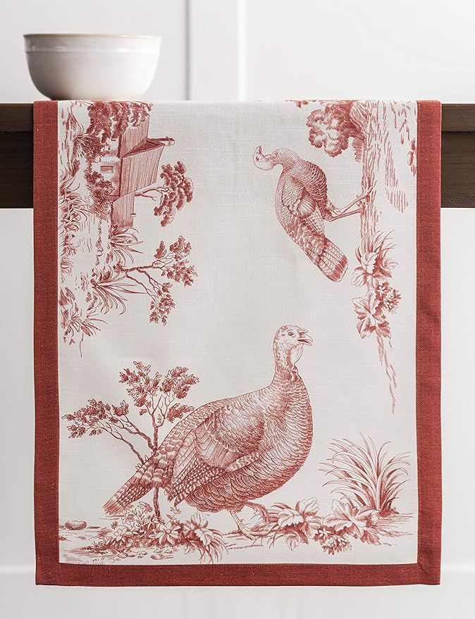 Maison d' Hermine Table Runner 100% Cotton Single Layer Table Runners 60 inches Long for Thanksgiving Christmas Decorations Home Kitchen Dining Party Wedding (Holy Jouy - Red, 14.5" x 60")